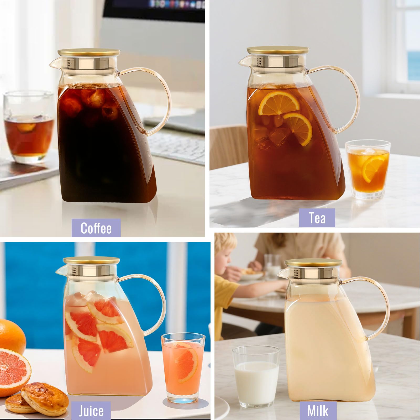 WARMSIMPLE 60-oz pitcher ideal for iced tea, juice, or water.