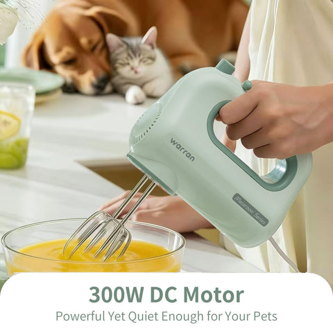 WARRAN green hand mixer in a kitchen drawer, compact storage solution