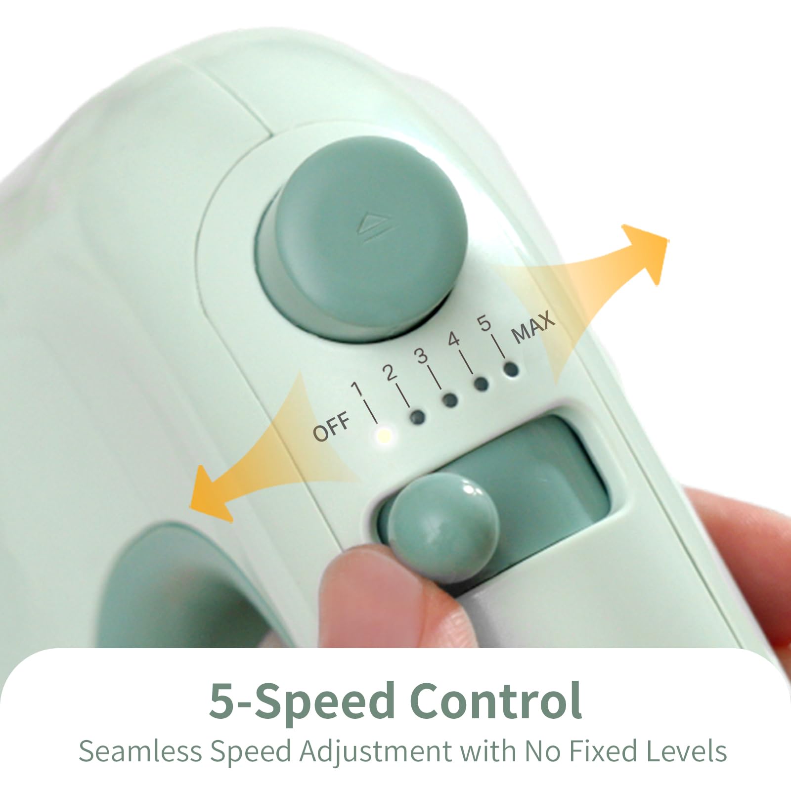 WARRAN green hand mixer speed control close-up for precise adjustments
