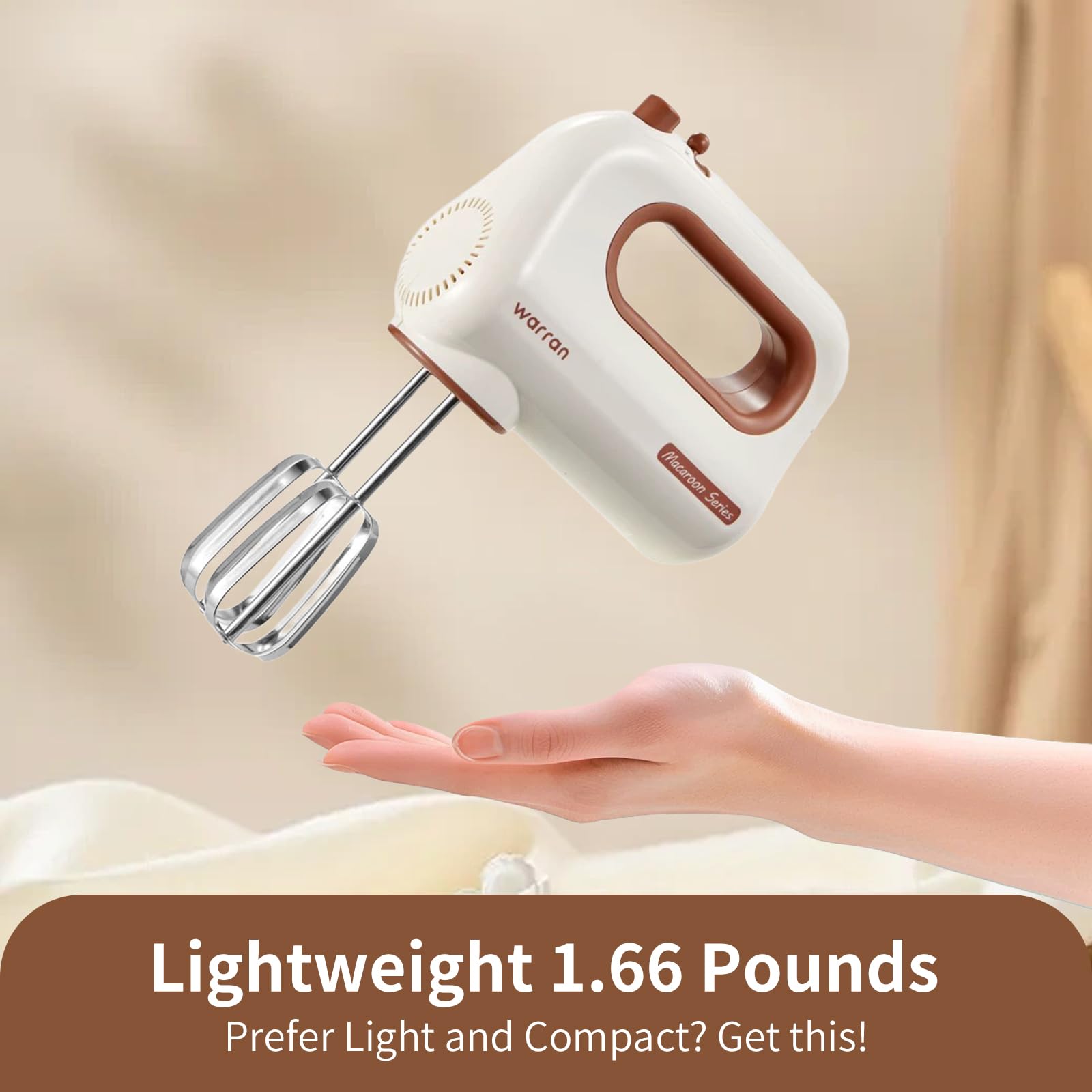 WARRAN macaron-design body highlights stylish, comfortable grip during mixing.