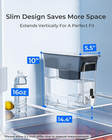 Waterdrop 35-Cup Slim Dispenser side view for easy fridge placement.