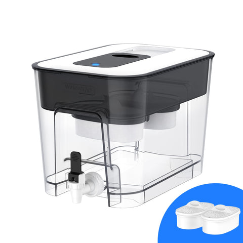 Waterdrop 40-cup dual-filter dispenser front view, sleek black design for home hydration.