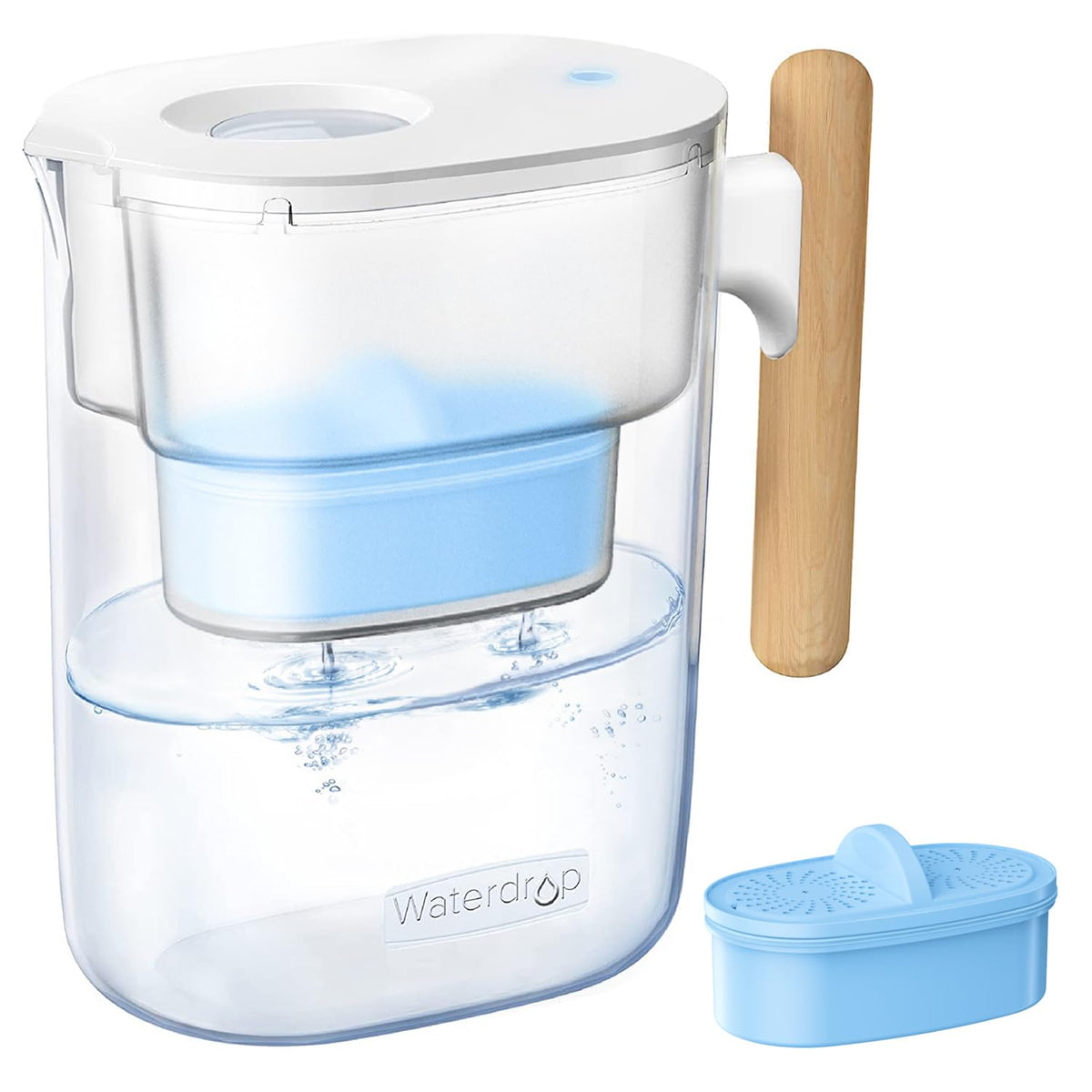 Waterdrop Alkaline Chubby pitcher with spout lid for dust-free refilling and convenience