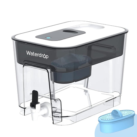 Waterdrop alkaline dispenser front view shows 40-cup capacity for family hydration.