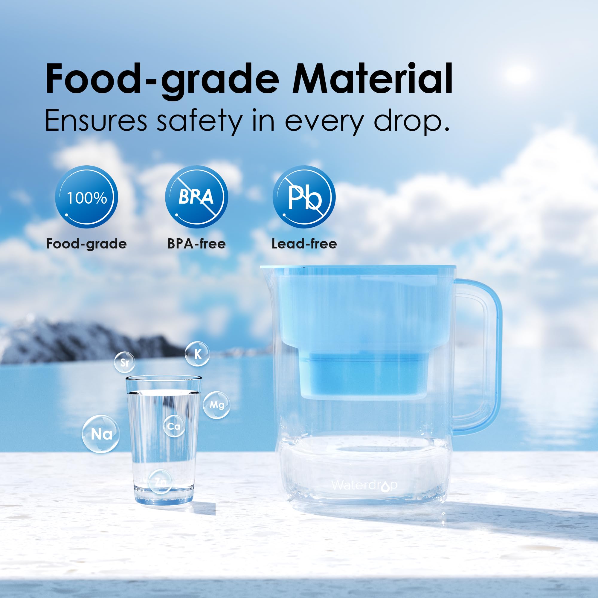 Waterdrop Alkaline Lucid pitcher ergonomic handle designed for comfortable pouring.