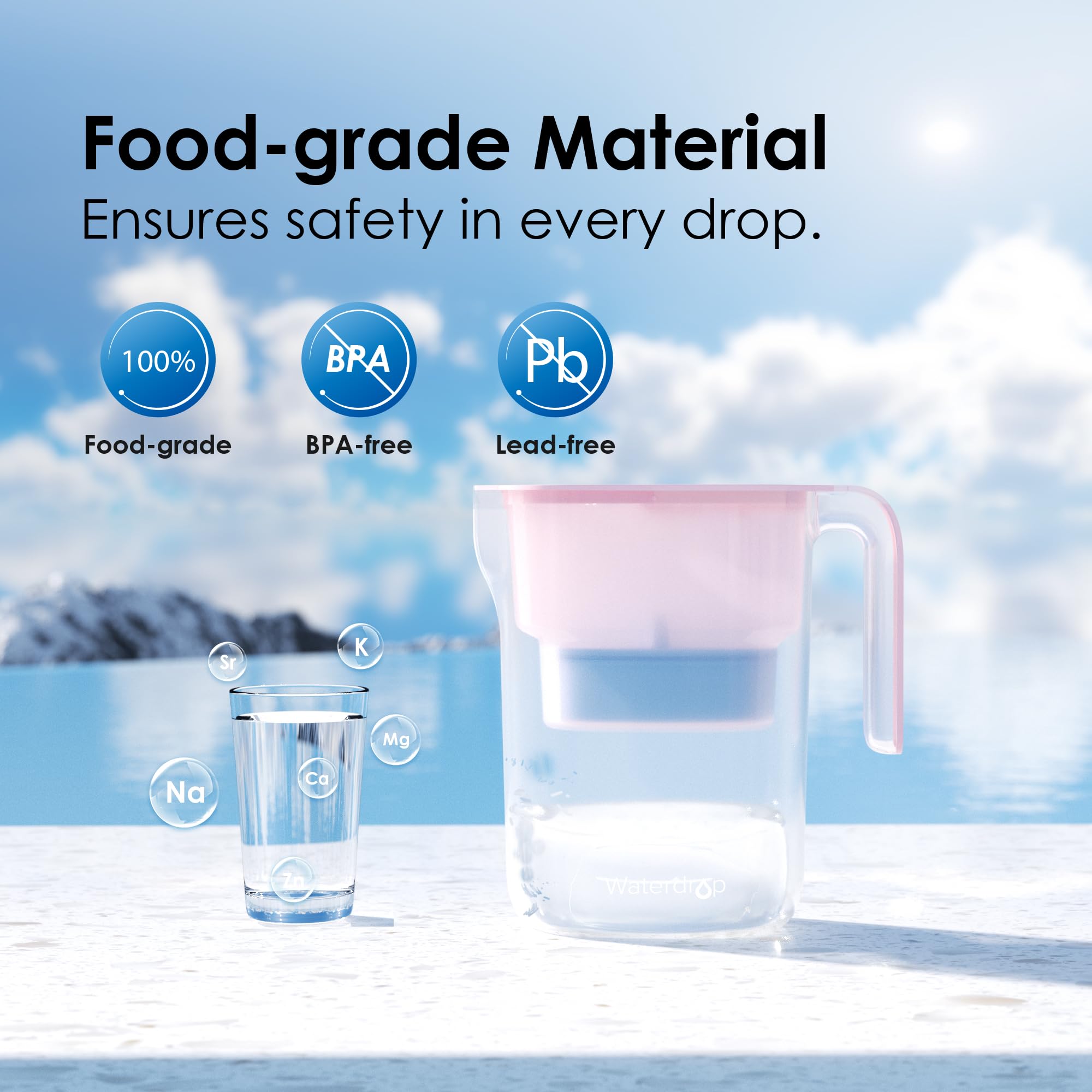 Waterdrop alkaline water being poured into a glass for daily hydration.