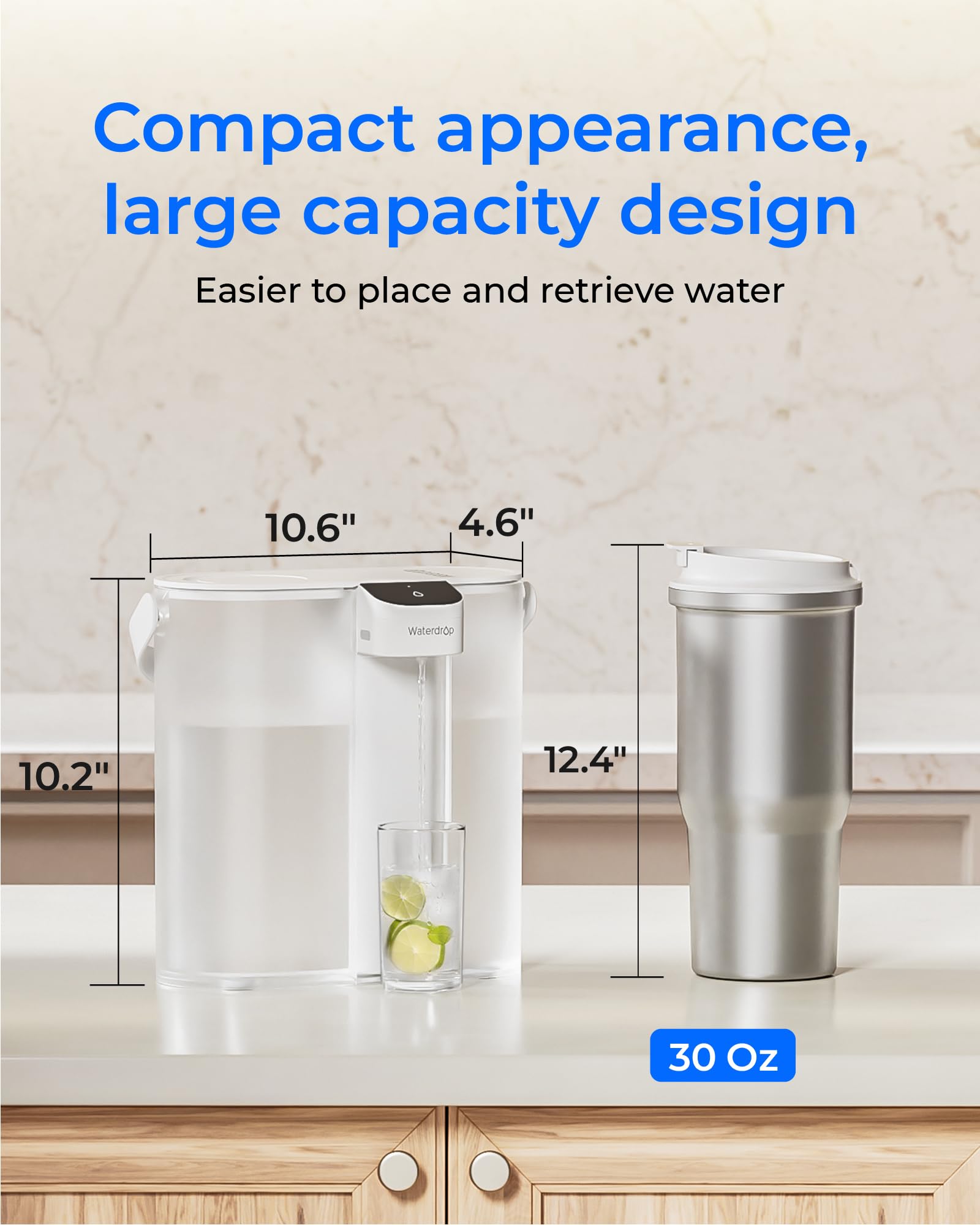Waterdrop Compact design fits under most cabinets.