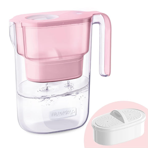 Waterdrop Elfin pink pitcher with lid for spill-free dispensing