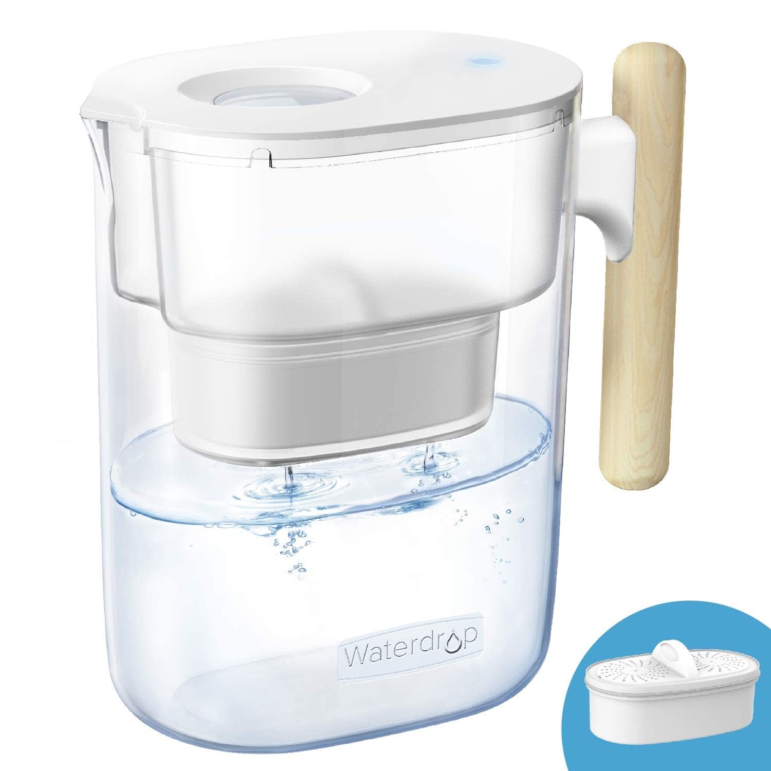 Waterdrop filter pitcher with spout lid for easy, dust-free refilling.