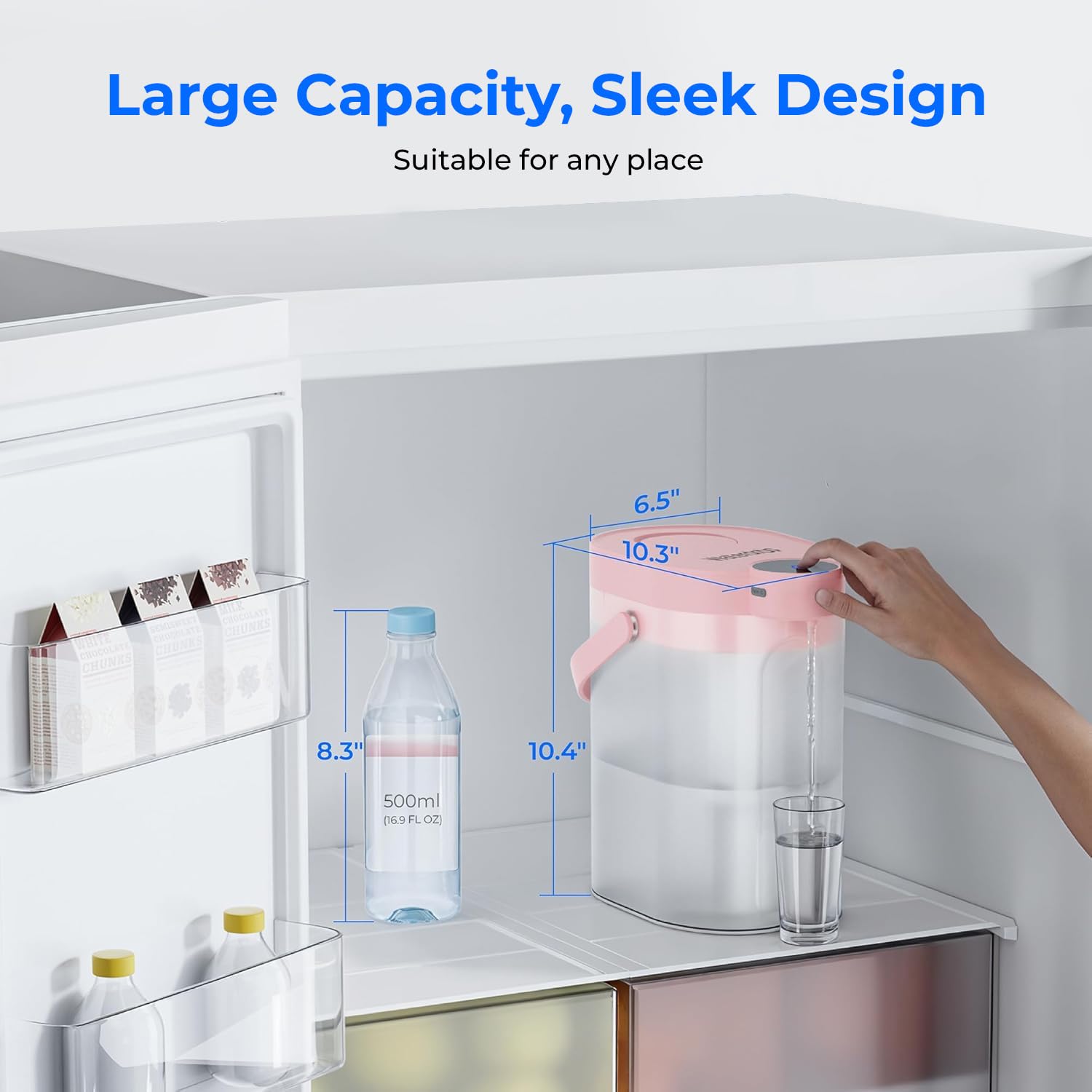 Waterdrop FreshTaste electric pitcher in-use demonstrates portable hydration for home or away.
