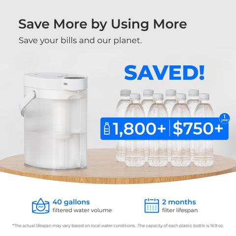 Waterdrop FreshTaste extended filter life icon suggesting fewer filter changes.