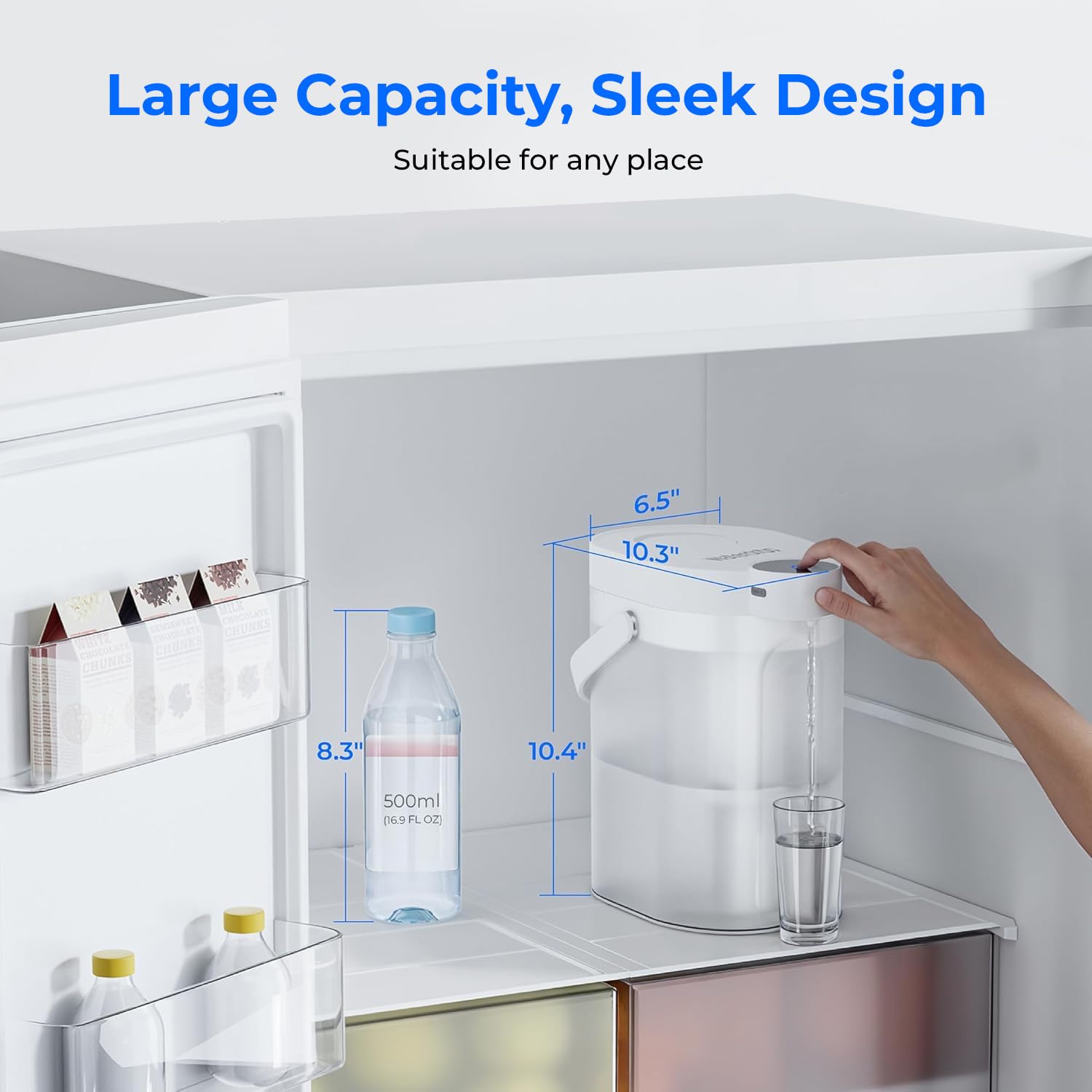 Waterdrop FreshTaste kitchen-use scene showing convenient on-desk hydration.