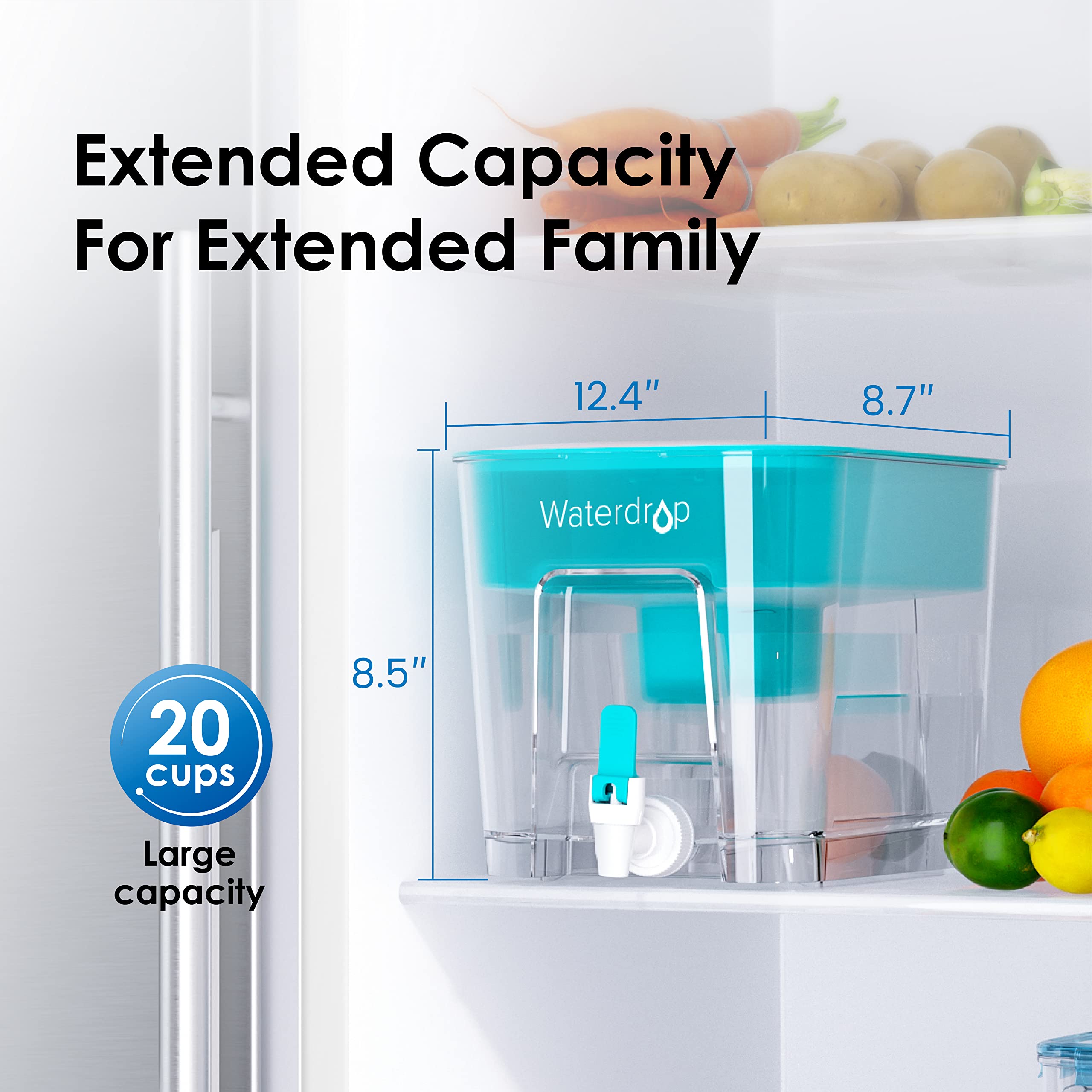 Waterdrop fridge-slot design for space-saving storage.