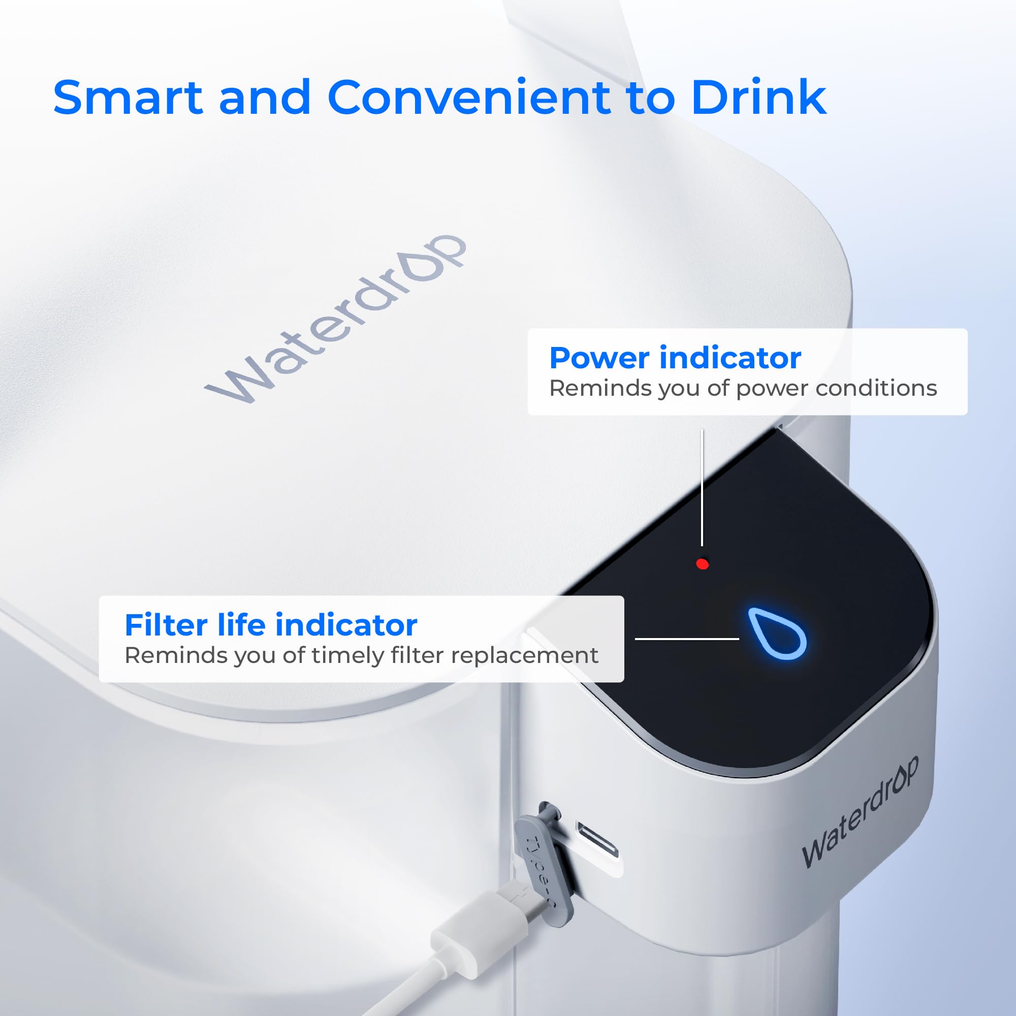 Waterdrop instant water dispense operation demonstrates quick filtration at a touch.
