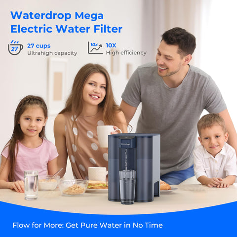 Waterdrop large 27-cup dispenser cap open enables easy refills and quick access to purified water