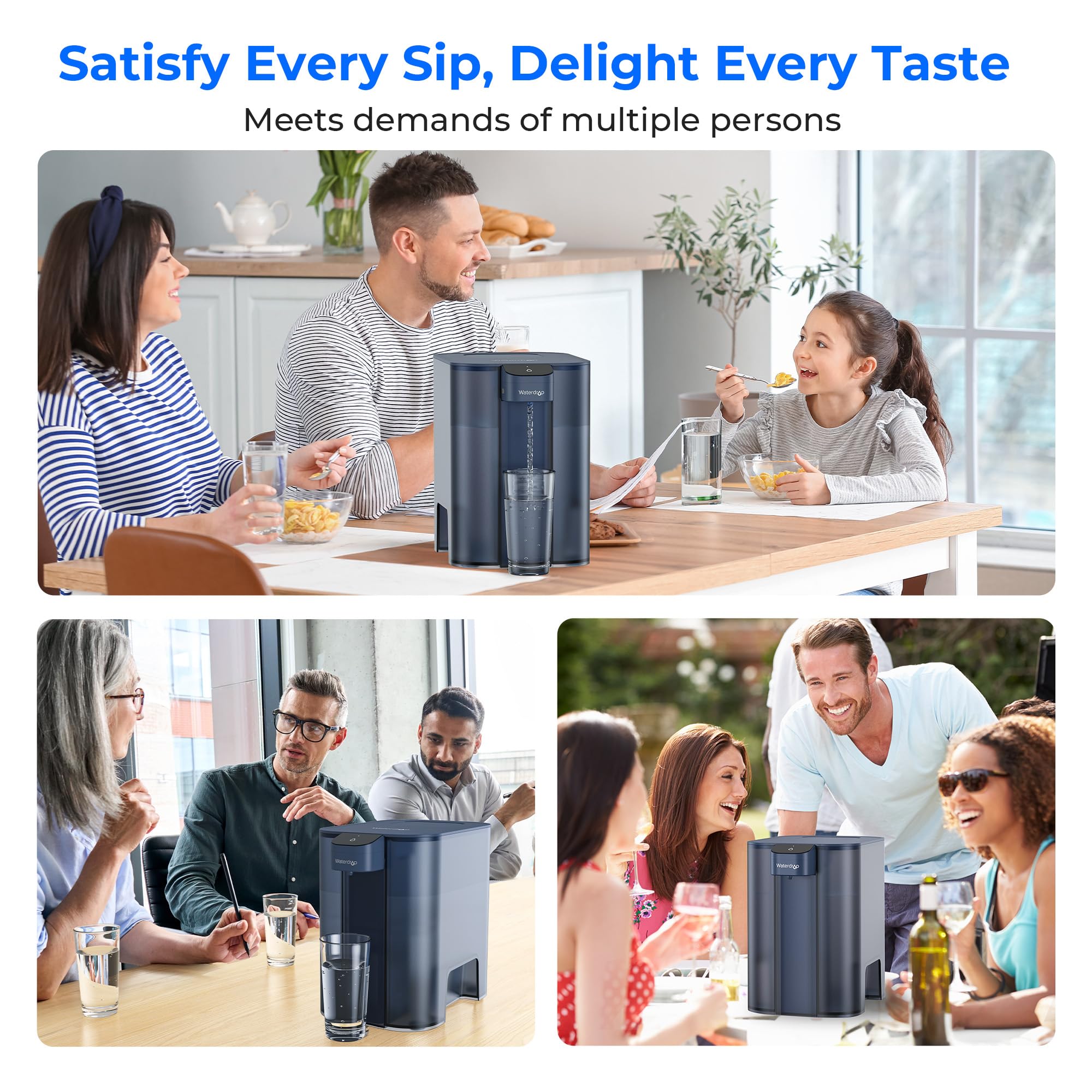 Waterdrop large 27-cup dispenser packaging and setup shown