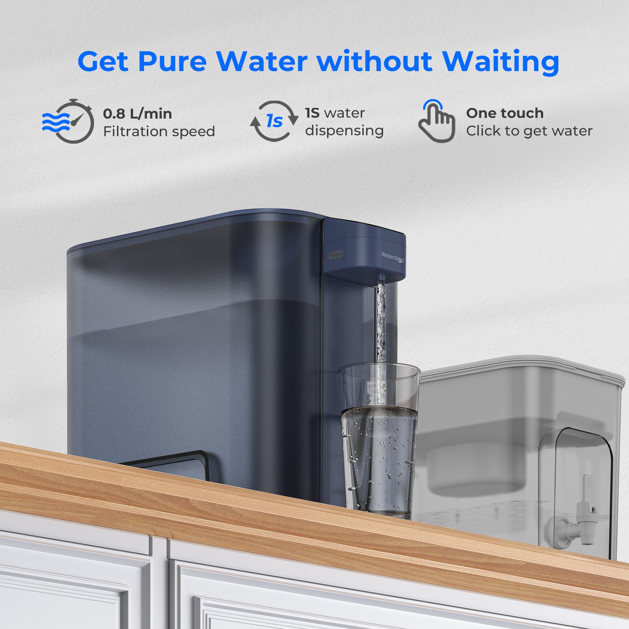 Waterdrop large 27-cup dispenser spout close-up for clean pouring