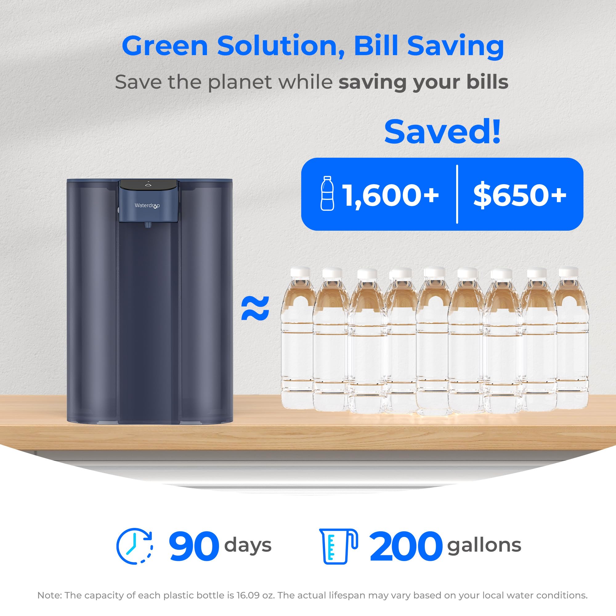 Waterdrop large 27-cup dispenser water flow demonstrates quick dispensing