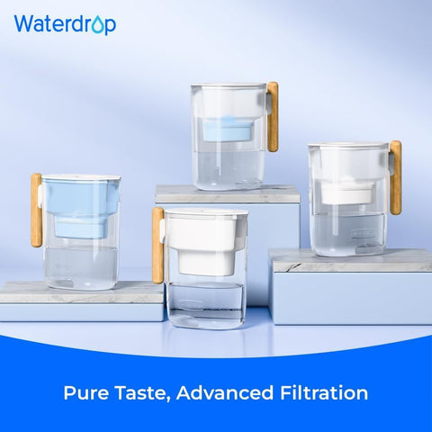 Waterdrop blue pitcher design adds a modern touch to your kitchen.