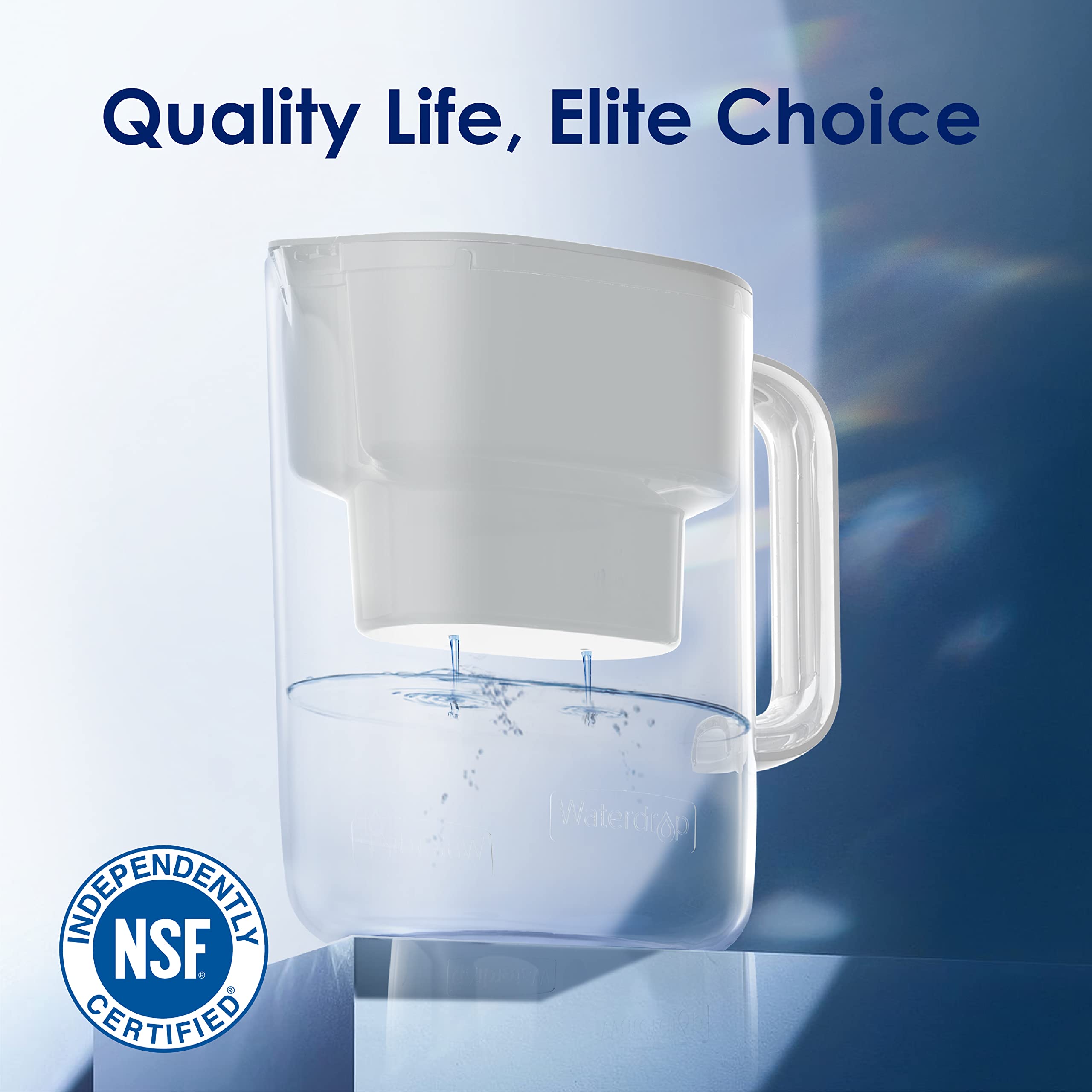Waterdrop pitcher NSF Certified filtration reduces contaminants for safer-tasting water.