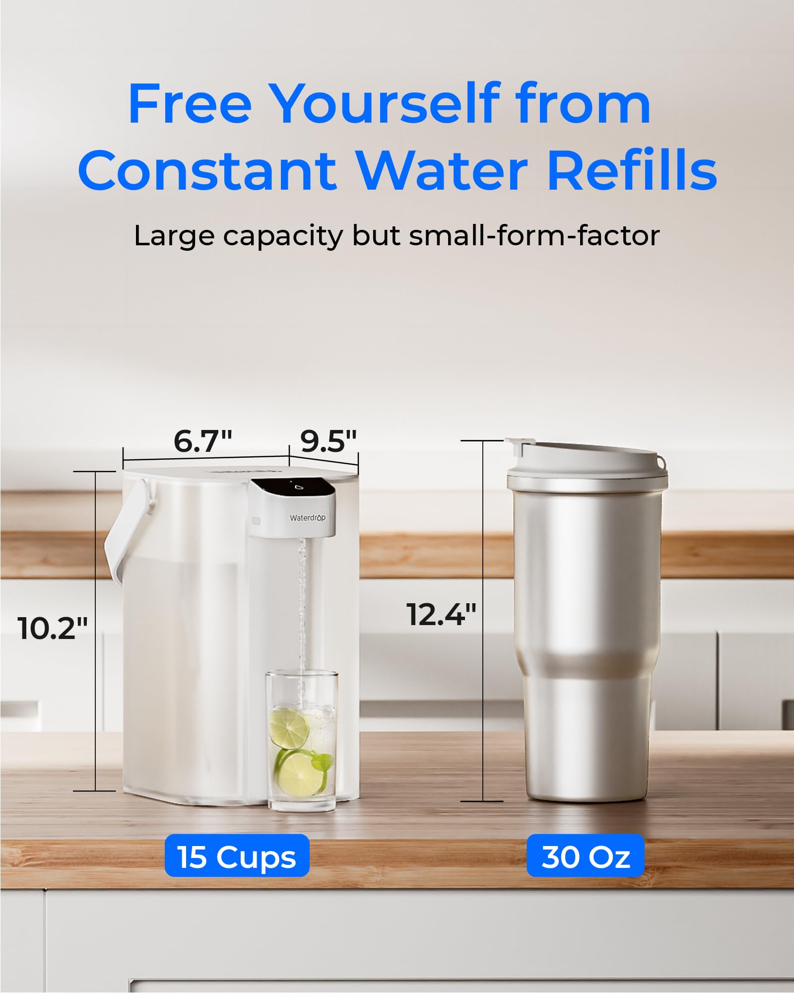 Waterdrop USB Type-C charging cable included for convenient charging.