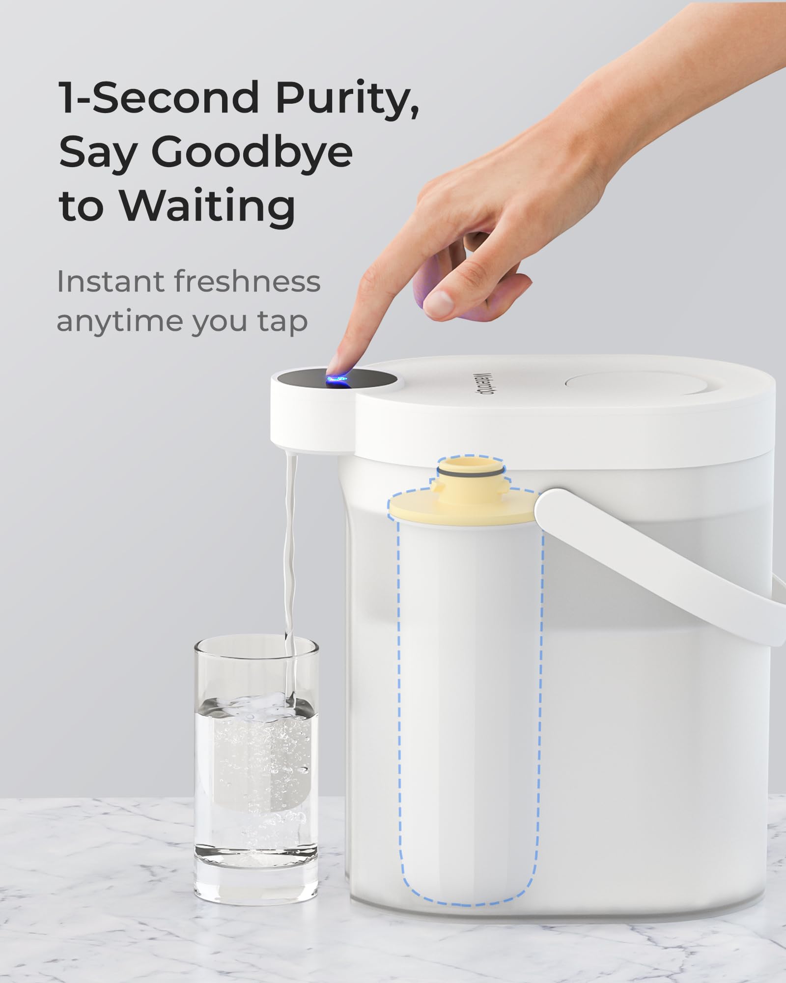 Smart indicator lights guiding timely filter changes for Waterdrop dispenser.