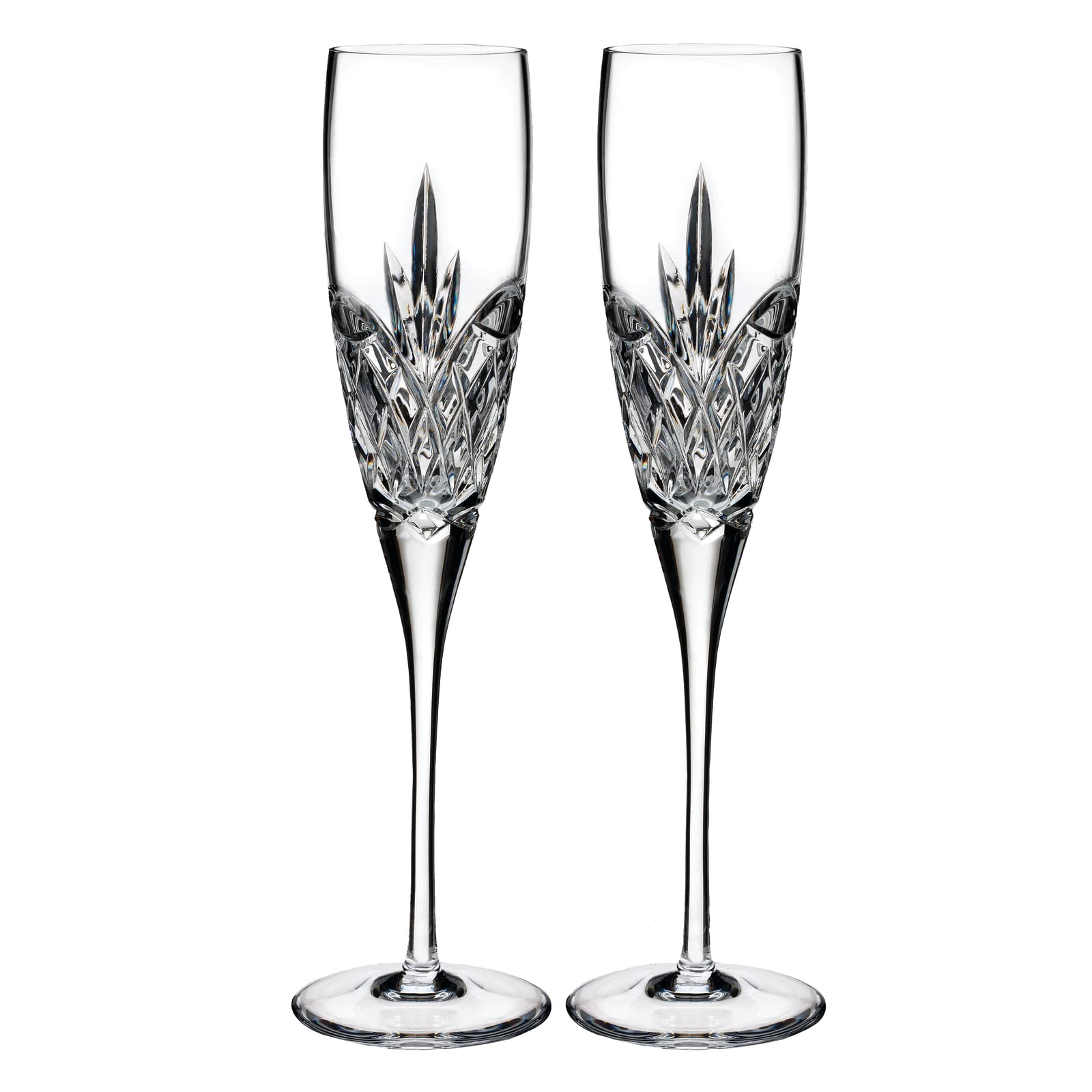 Waterford Love Forever toasting flutes with a sleek pulled stem for elegant celebrations.