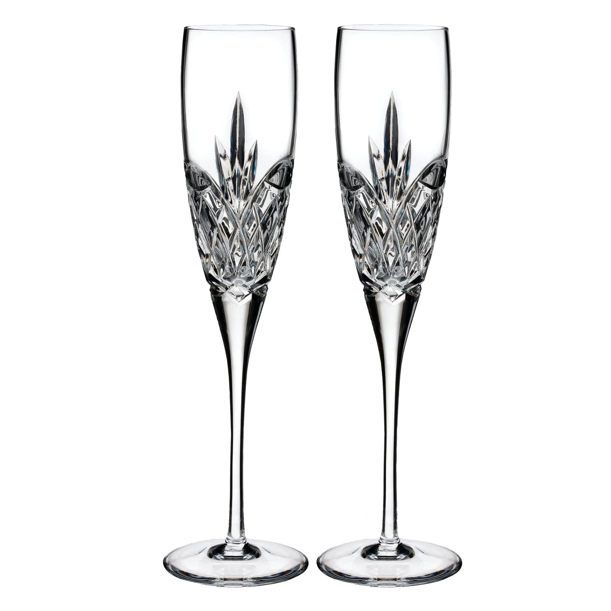Waterford Love Forever toasting flutes with a sleek pulled stem for elegant celebrations.