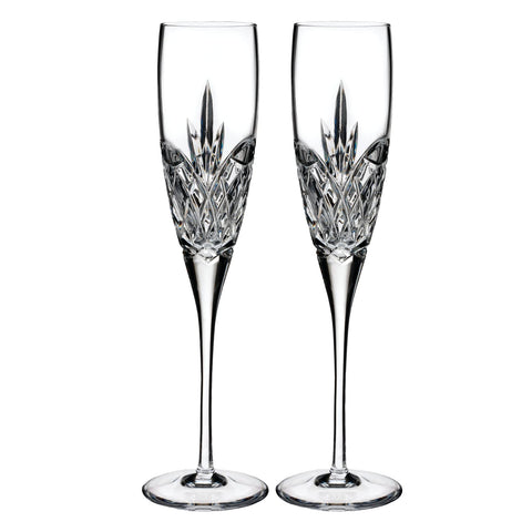 Waterford Love Forever toasting flutes with a sleek pulled stem for elegant celebrations.
