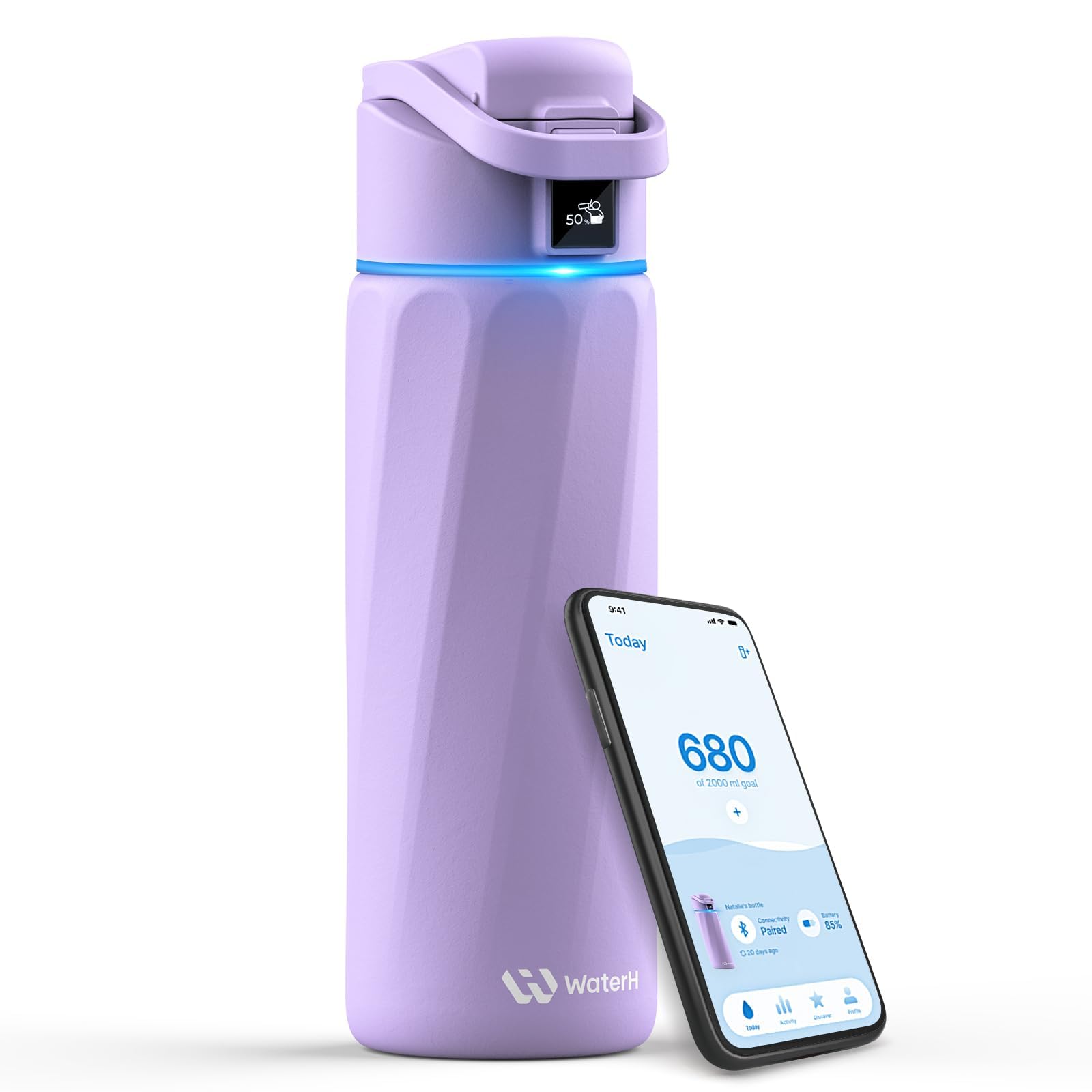 WaterH BOOST bottle cap and handle for easy carrying on the go.