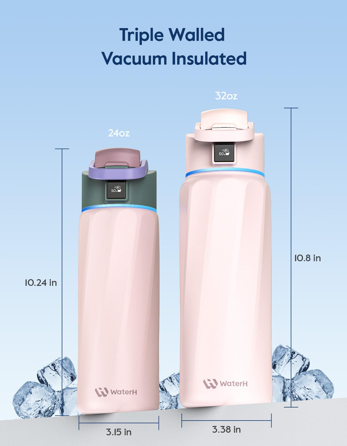 WATERH BOOST bottle double-wall insulation keeps drinks cold longer