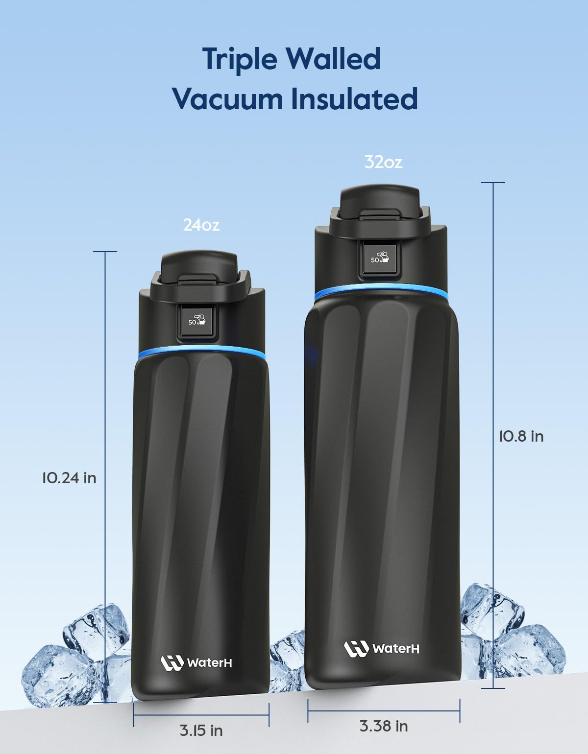WATERH BOOST leak-proof vacuum seal keeps drinks cold and carbonated.