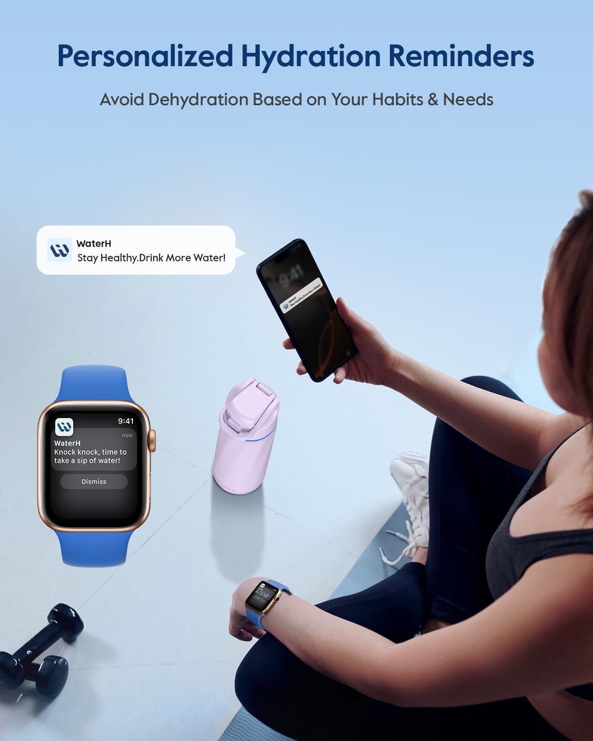 WaterH BOOST with LED display shows hydration progress.