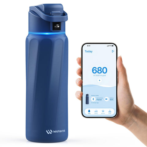 WaterH Boost bottle with LED lid reminder to hydrate during workouts.