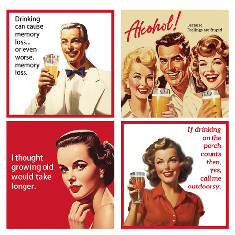Watersay funny cocktail napkins pack in retro red designs for festive gatherings.