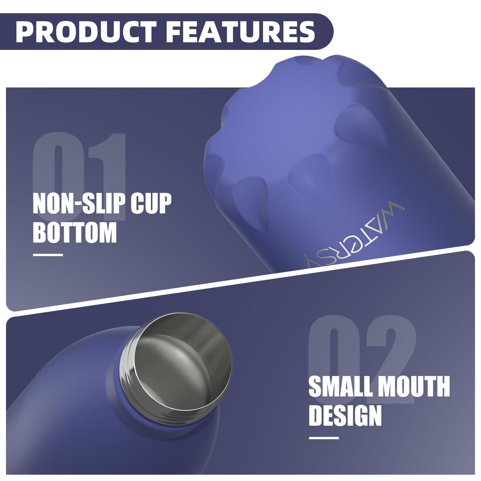 WATERSY 500ml capacity fits car cup holders for easy transport and access.