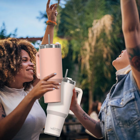 WATERSY pink tumbler shows cold retention for 34 hours on the go