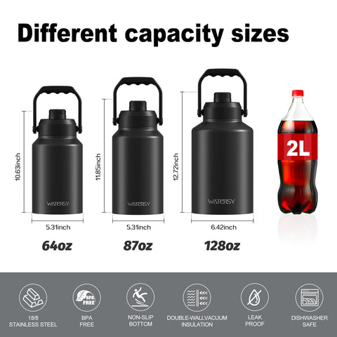 WATERSY large-capacity bottle ideal for camping and travel.