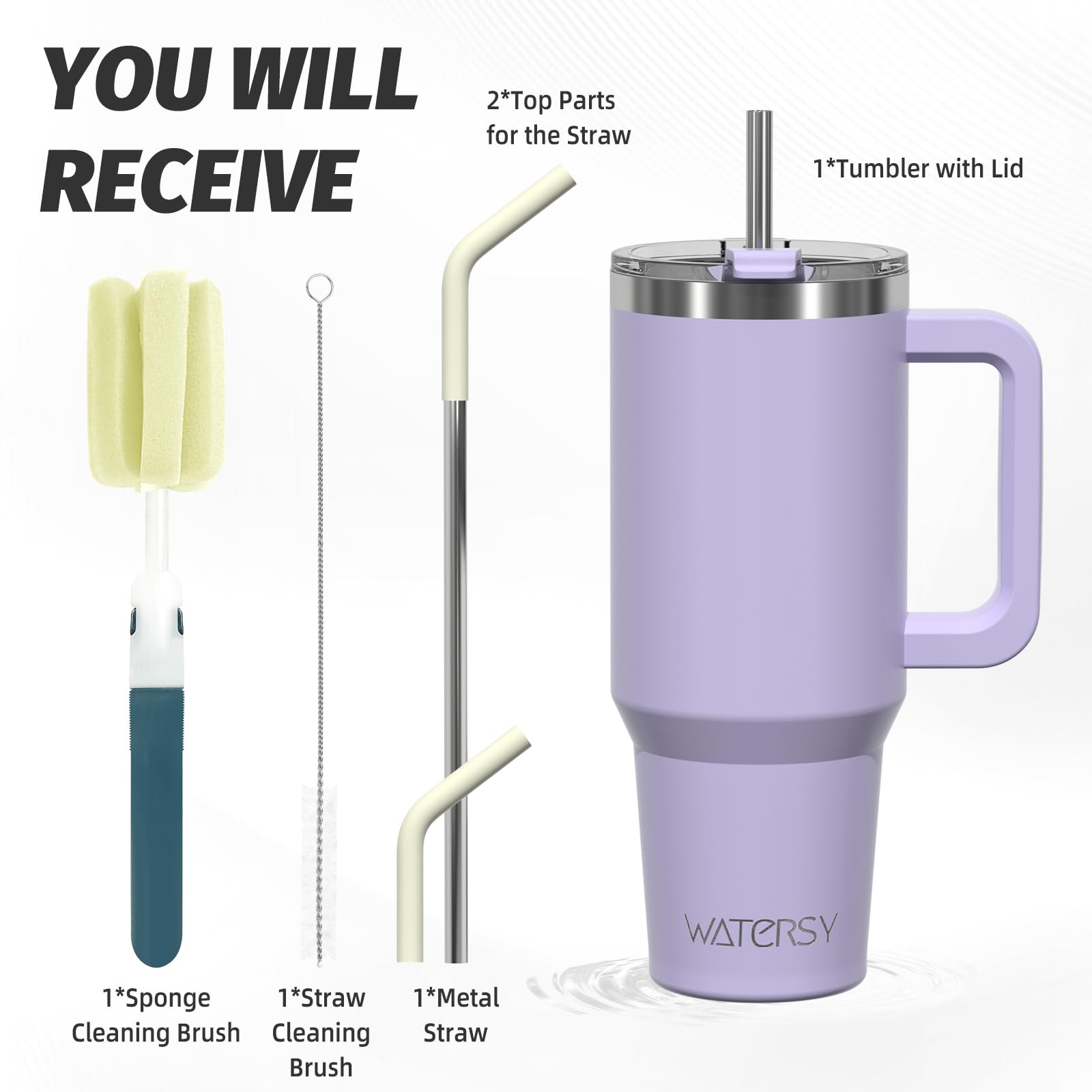 WATERSY leak-proof travel cup with straw-ready lid prevents spills.