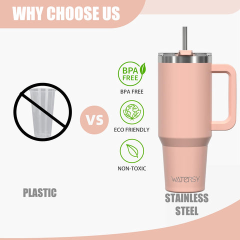 WATERSY pink travel mug fits car cup holders for easy sipping on the go