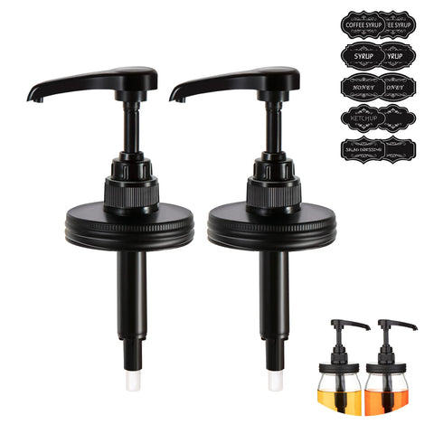 Watsango two-pack syrup pumps on regular-mouth mason jar for precise portions.