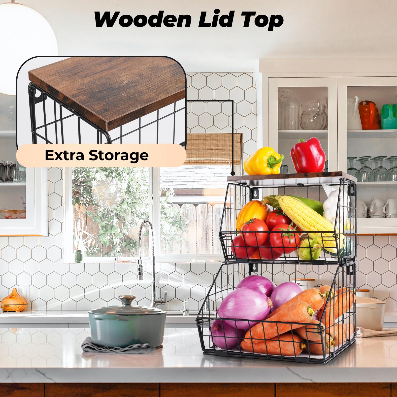 Wawocs fruit and vegetable storage basket set keeps produce air circulation.
