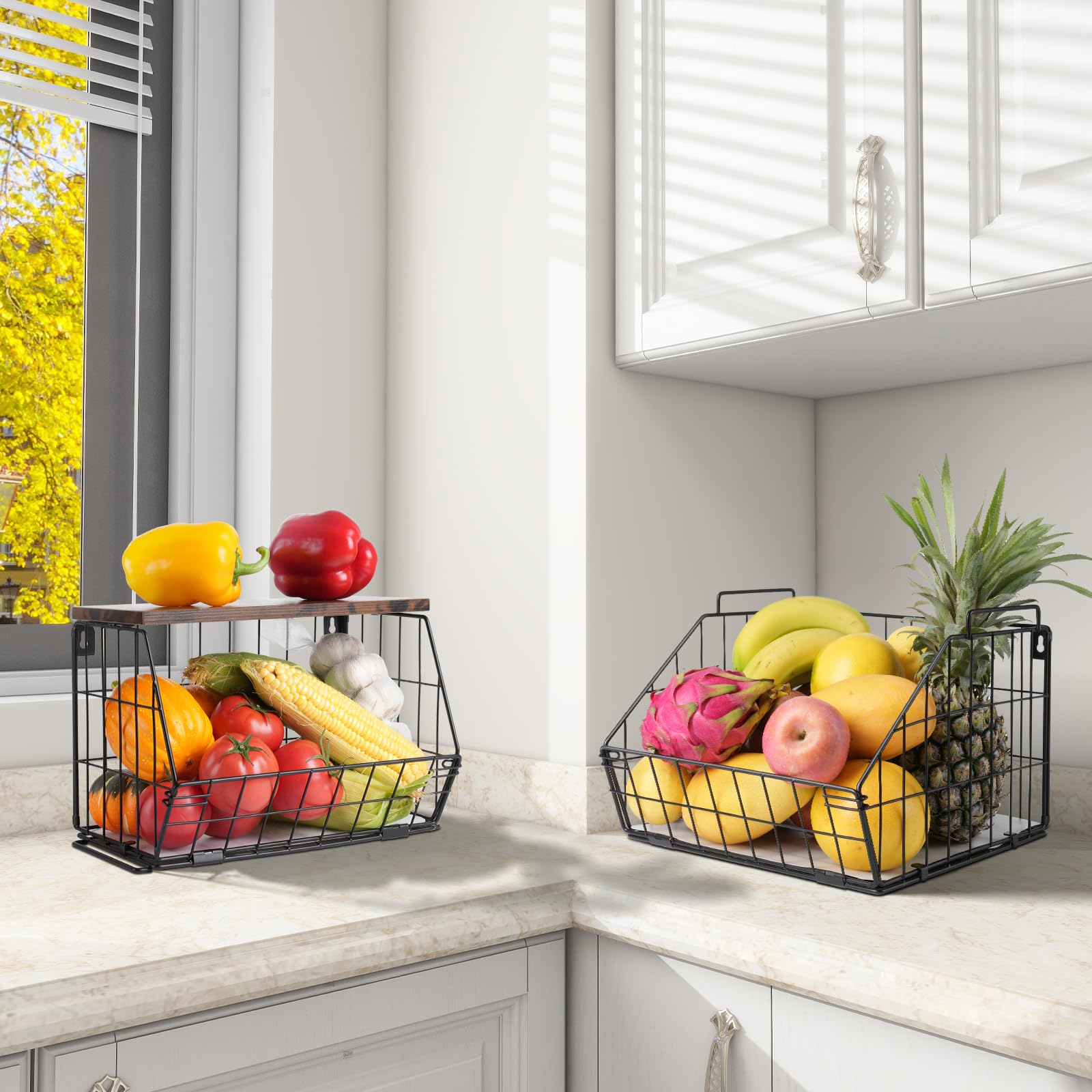 Wawocs space-saving solution for countertops and walls in kitchen or pantry.