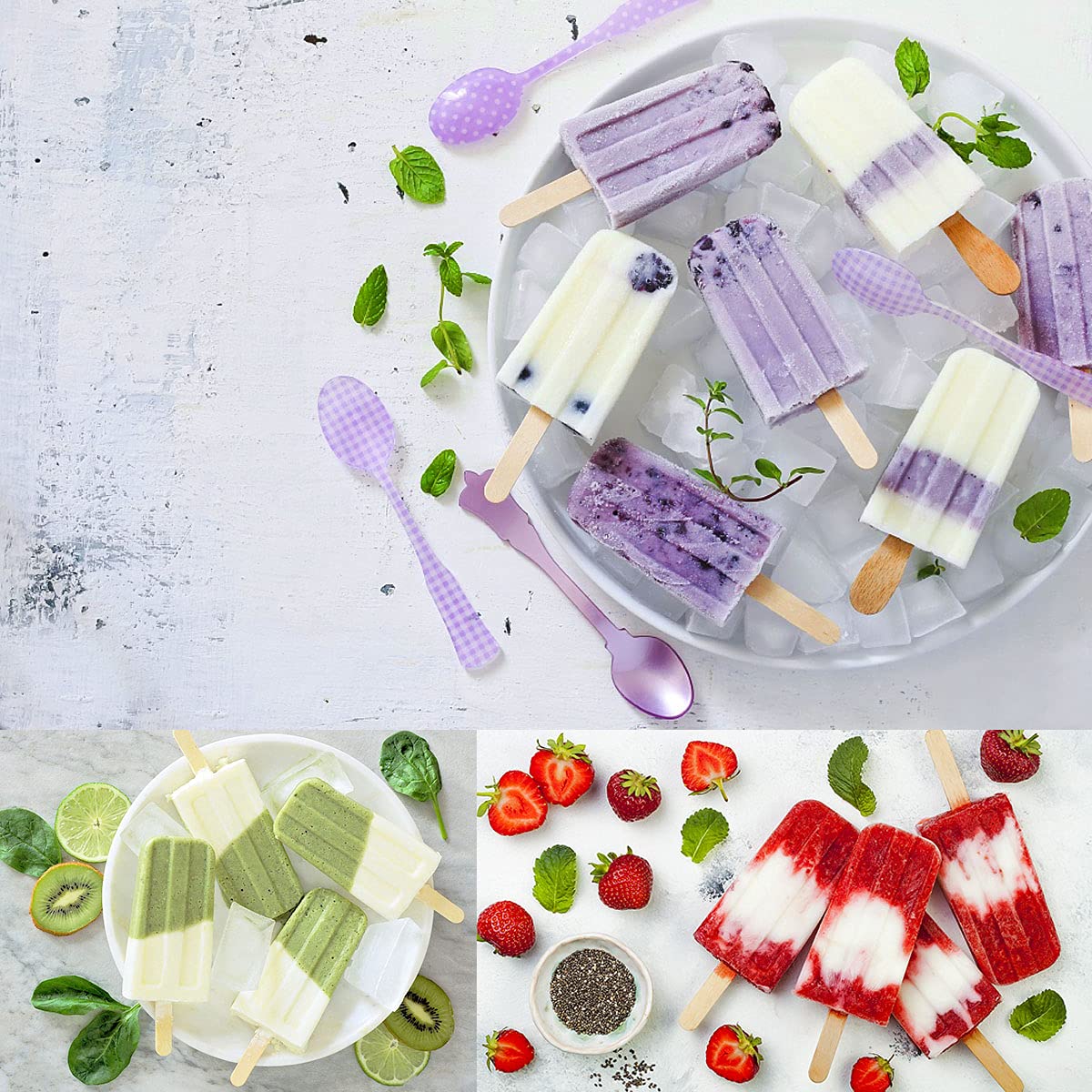 Waybesty blue popsicle molds include handy accessories for easy prep.