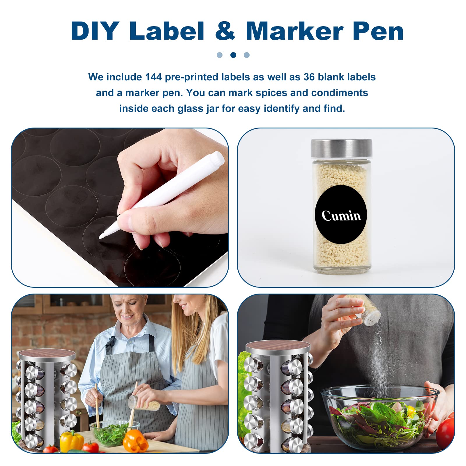 WAYDA lead-free glass and stainless steel ensure durable spice storage.