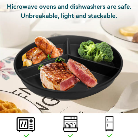 WAYGYMBBD divided plate close-up of compartments prevents flavor mixing