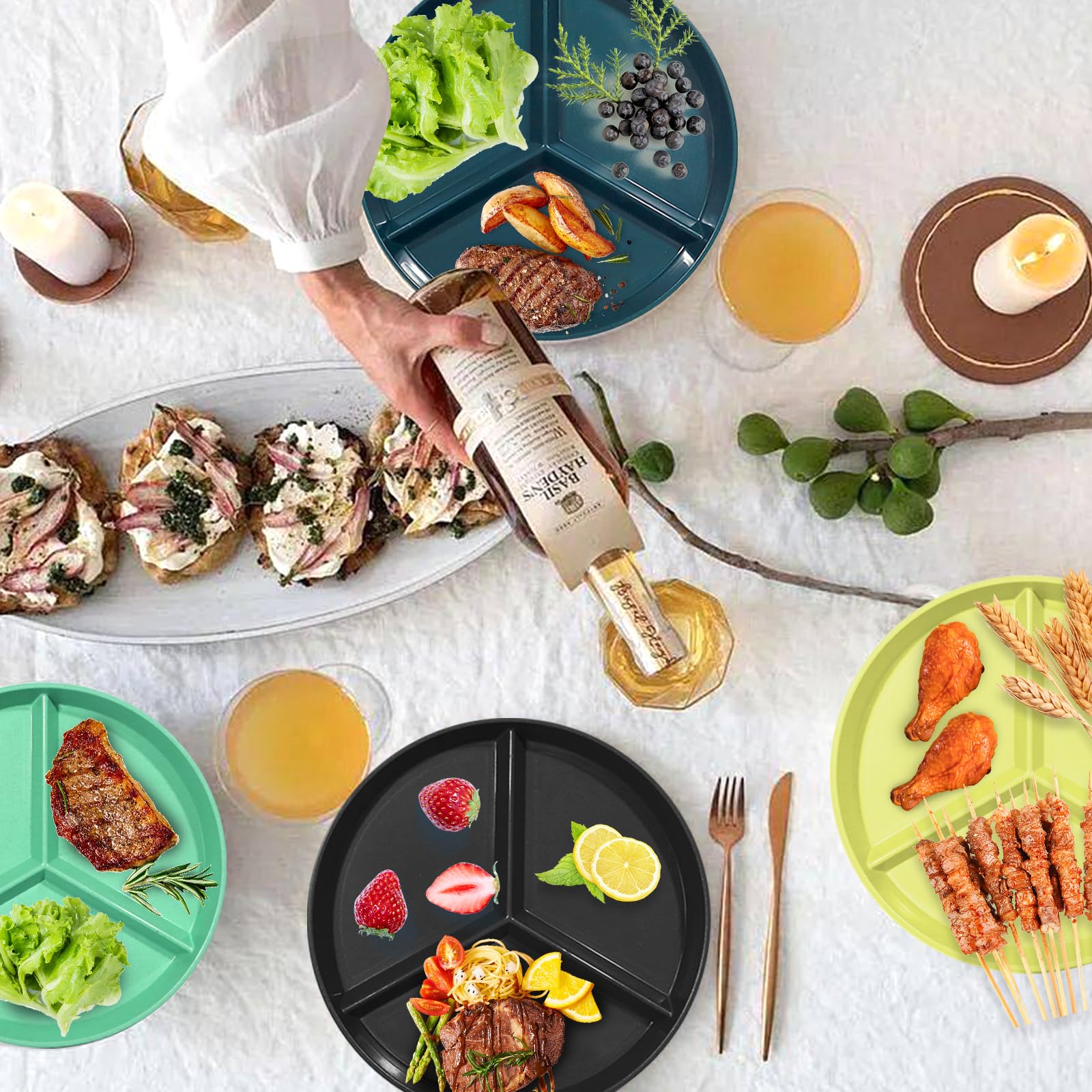 WAYGYMBBD divided plate meal setup with colorful foods supports portion-focused meals