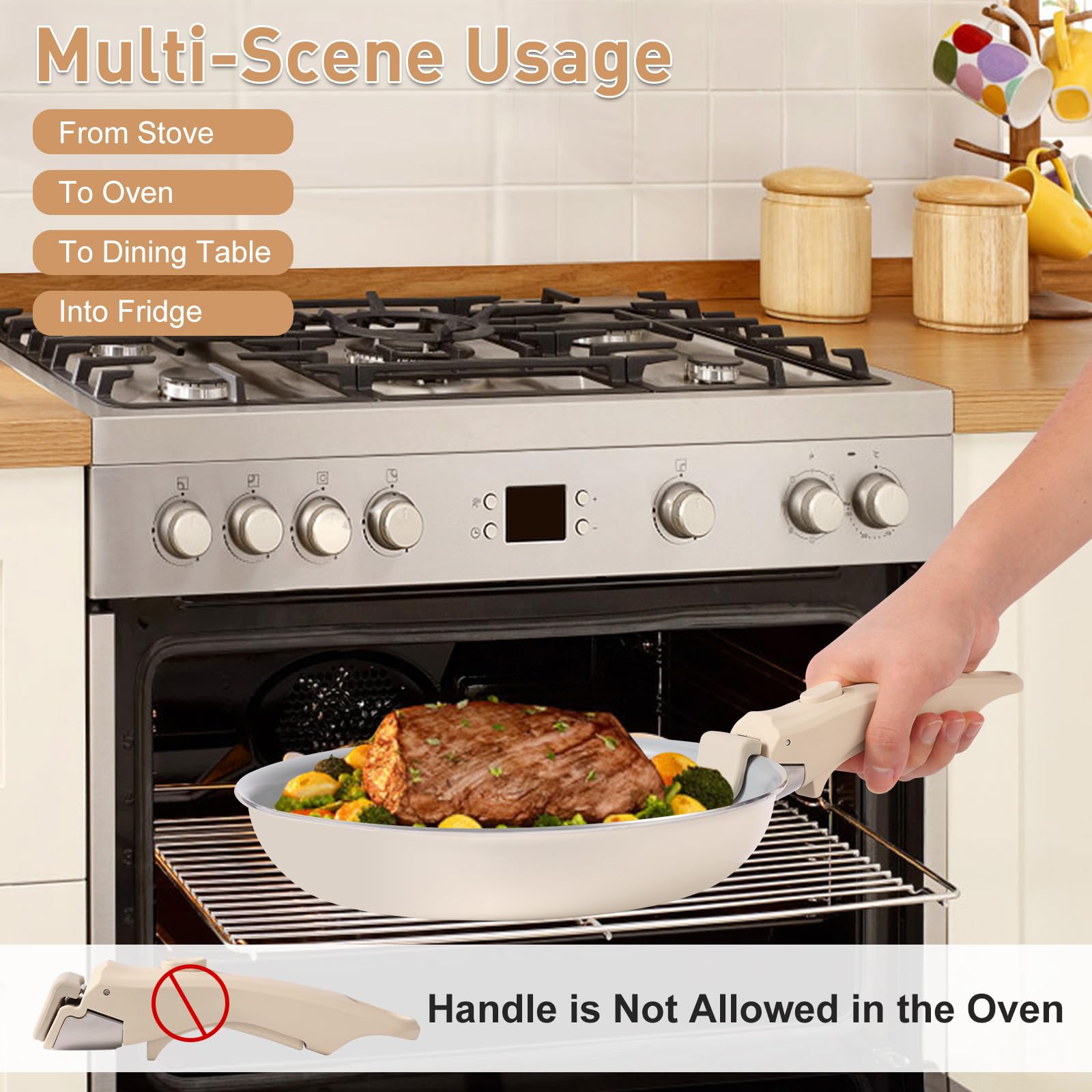Wayona handle on stacked pots saves space in small kitchens