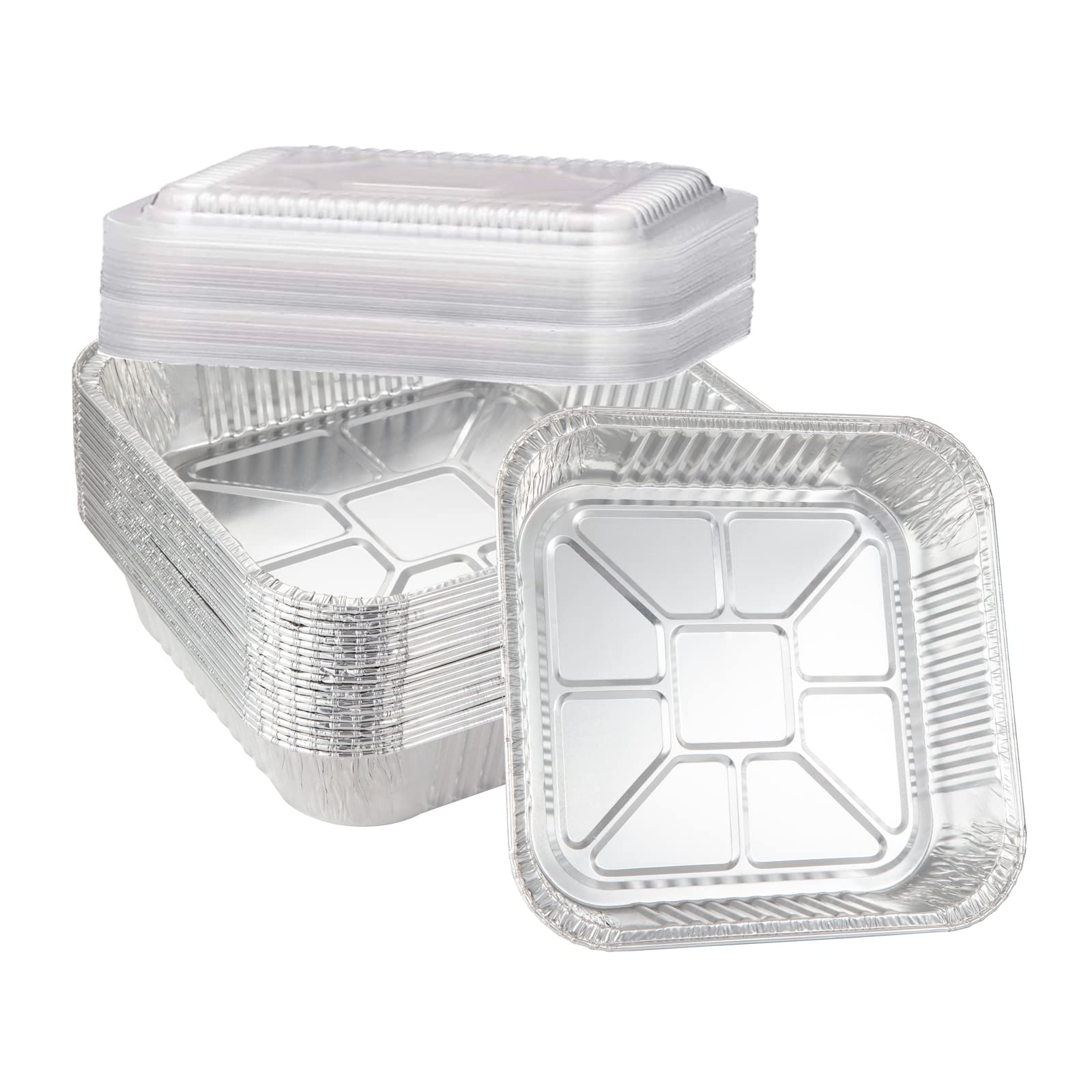 Waytiffer 20-pack disposable aluminum tins with plastic dome lids for easy serving.