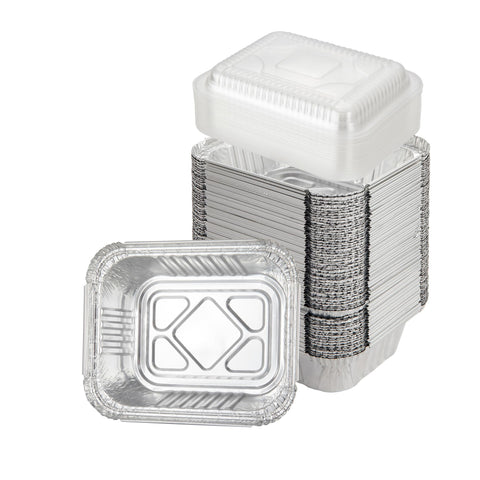 Waytiffer foil pan with lid assembled for easy cooking and meal prep on the go.